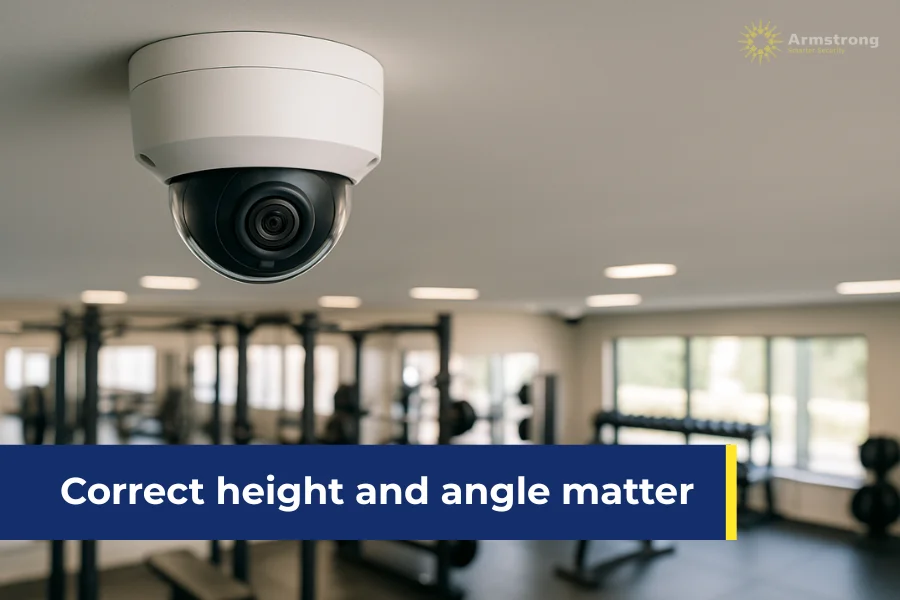 Indoor dome camera installed in gym for optimal height and angle monitoring.